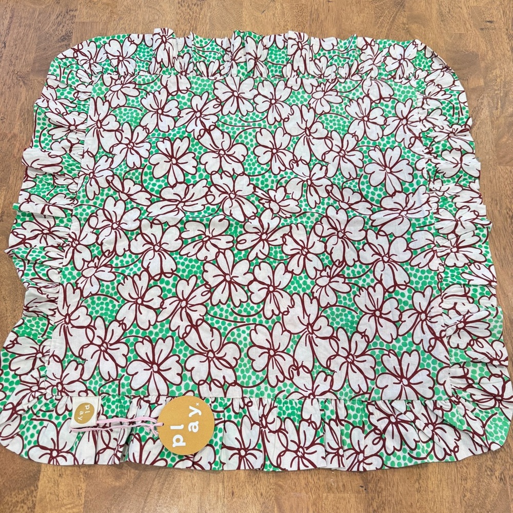 Play Sage x Clara Pillow Cover Colorful Floral Cotton Ruffle Trim Square Euro